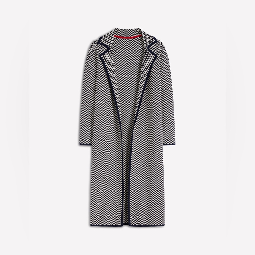 NWT Boden Jacquard Coatigan in Navy Ivory Dogtooth - Picture 6 of 11